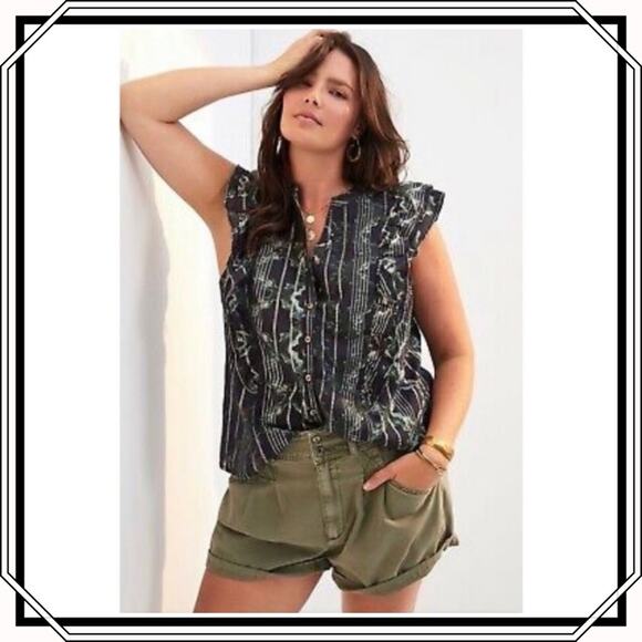 Pilcro and the Letterpress Tops - Anthropologie Pilcro and the Letterpress Ruffle Sleeveless Floral Top Size M